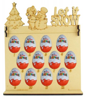 6mm Kinder Eggs Holder 12 Days of Christmas Advent Calendar with 'Let it snow' Teddy & Snowman